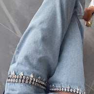 WW | Street Einfarbige Strass Dekor Hohe Taille Denim Jeans