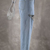 WW | Street Einfarbige Strass Dekor Hohe Taille Denim Jeans