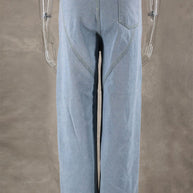 WW | Street Einfarbige Strass Dekor Hohe Taille Denim Jeans