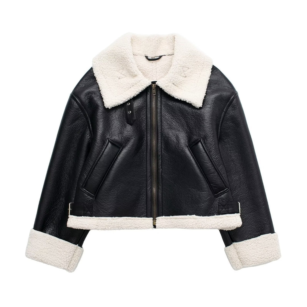 W&W Mode | Klassische Kurze Jacke Aus Fell Und Leder