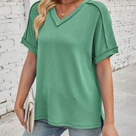 WW | Cord-Ripp V-Ausschnitt Kurzarm T-Shirt