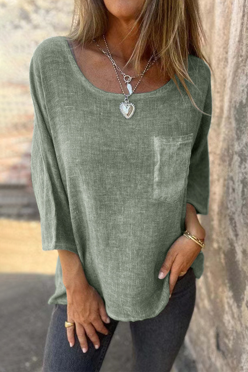 WW | Lässige Farbblocktaschen O-Ausschnitt T-Shirts - 4 Farben