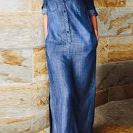 WW | Lässig Einfarbig Tasche Umgeschlagen Kragen Lange Ärmel Regulär Denim Kleider - 3 Farben