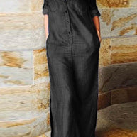 WW | Lässig Einfarbig Tasche Umgeschlagen Kragen Lange Ärmel Regulär Denim Kleider - 3 Farben