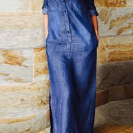 WW | Lässig Einfarbig Tasche Umgeschlagen Kragen Lange Ärmel Regulär Denim Kleider - 3 Farben