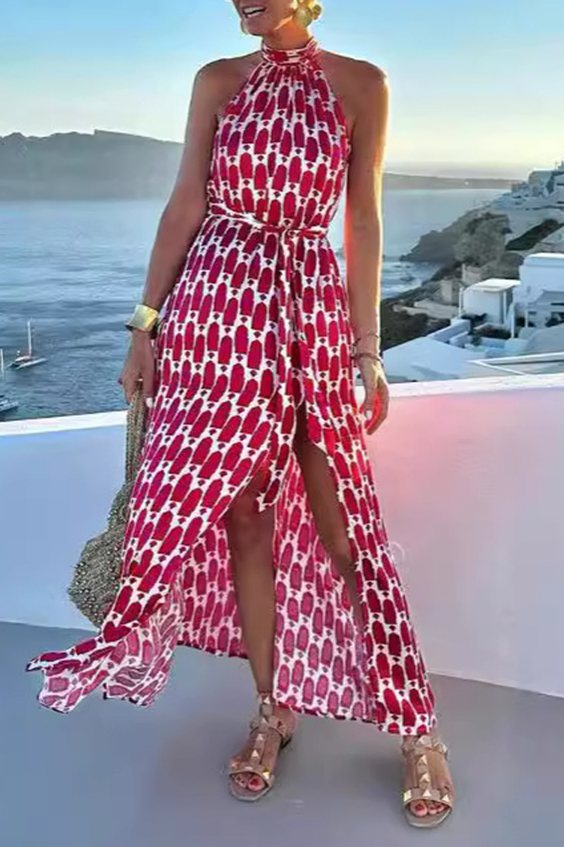 W&W Mode | Elegante ärmellose Kleider mit geometrischem Druck, Schlitz und Halsband