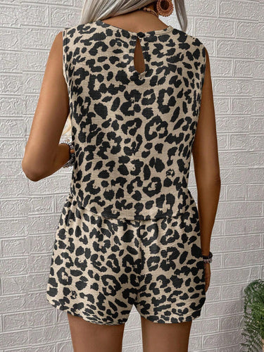 WW | Leopardmuster Lässiges Top Und Shorts Satz