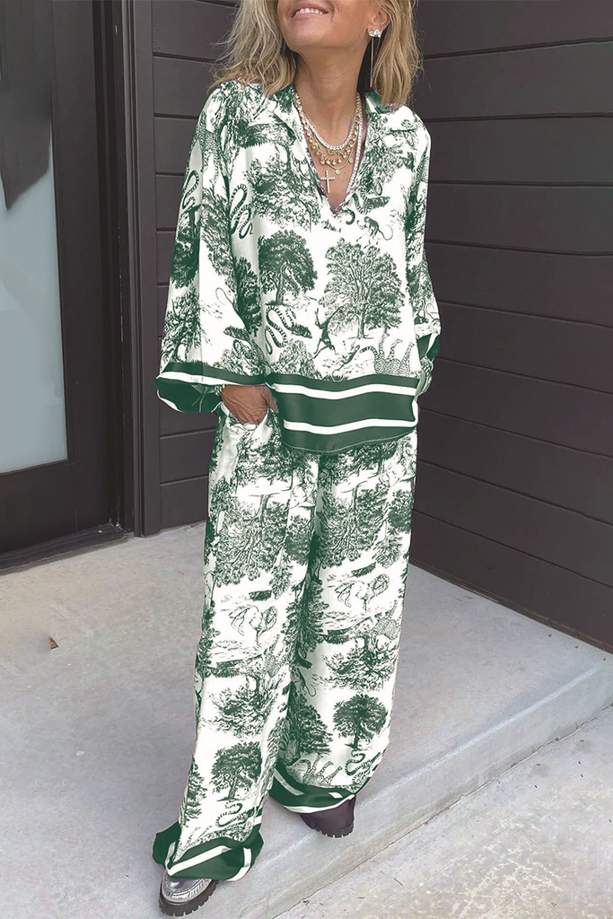 WW | Lässiger Street Floral Print Distressed Draw String Pocket V-Ausschnitt Langarm Zwei Teile - 8 Farben