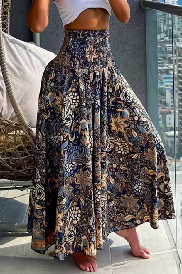 WW | Elegante, lockere Hose mit hohem Bund und ganzflächigem A-Typ Blumenmuster