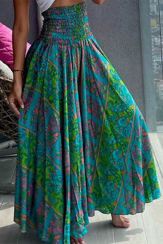 WW | Elegante, lockere Hose mit hohem Bund und ganzflächigem A-Typ Blumenmuster