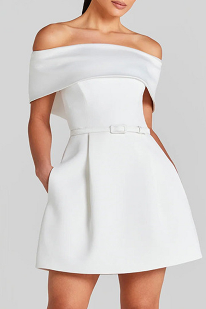 WW | Sexy Einfarbige Tasche Schnürung Off Shoulder A Linie Kleider - 3 Farben