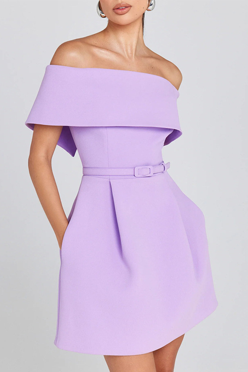 WW | Sexy Einfarbige Tasche Schnürung Off Shoulder A Linie Kleider - 3 Farben