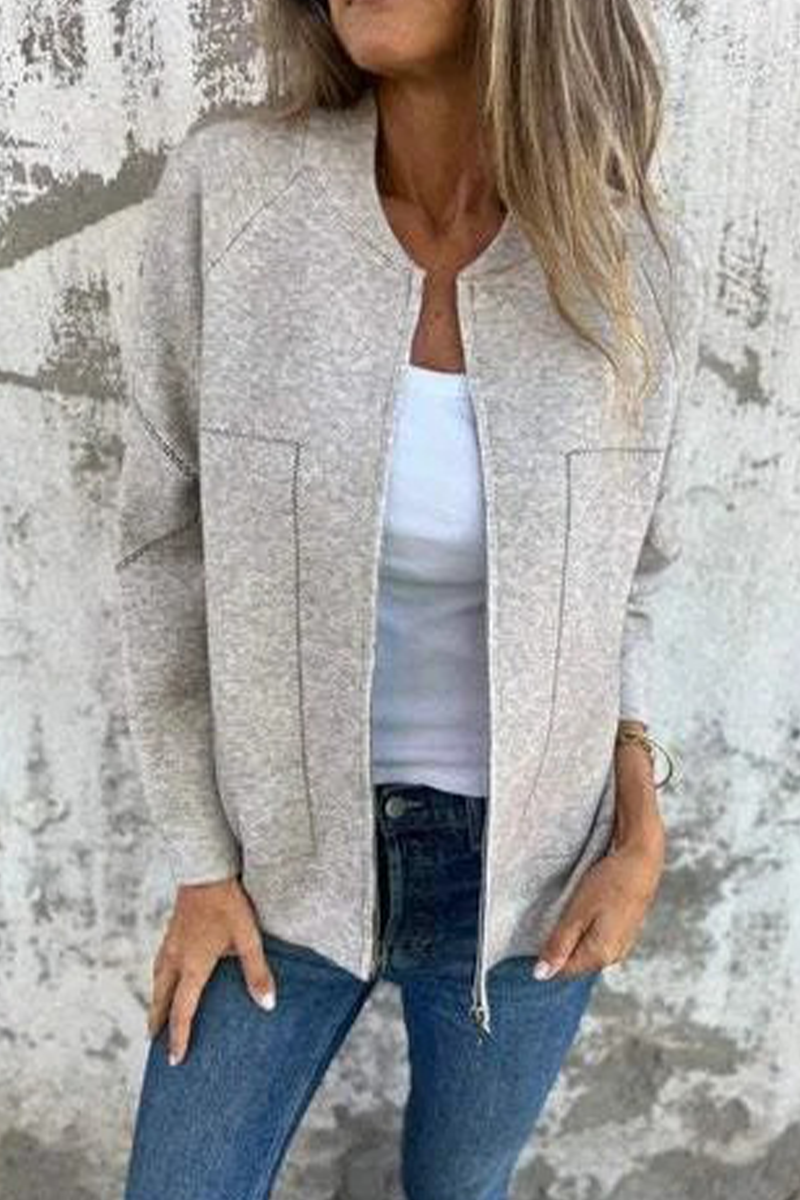 WW | Lässige tägliche Pocket-Patchwork-Reißverschluss-O-Hals-Oberbekleidung - 8 Farben