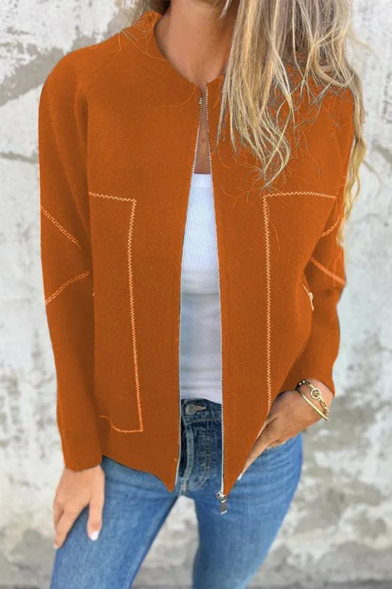 WW | Lässige tägliche Pocket-Patchwork-Reißverschluss-O-Hals-Oberbekleidung - 8 Farben