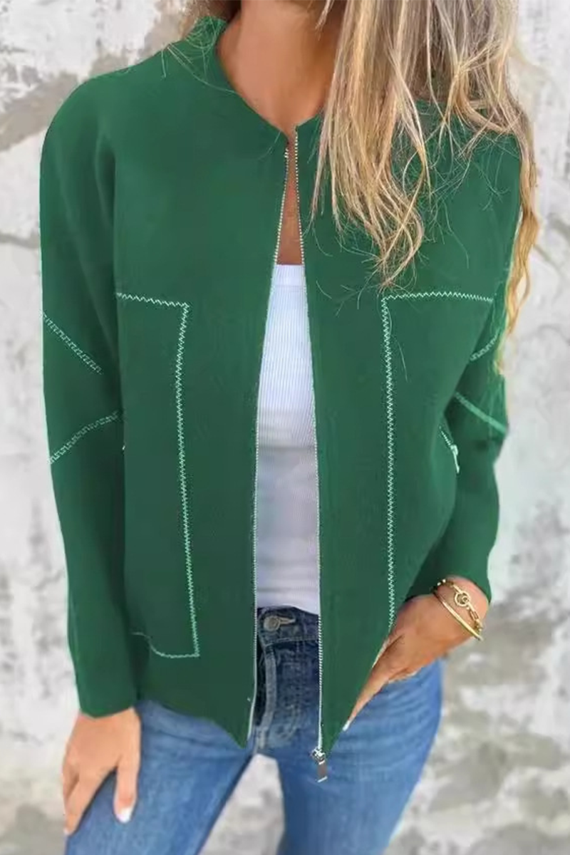 WW | Lässige tägliche Pocket-Patchwork-Reißverschluss-O-Hals-Oberbekleidung - 8 Farben