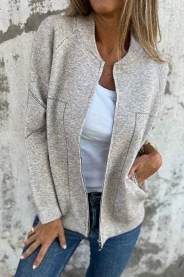 WW | Lässige tägliche Pocket-Patchwork-Reißverschluss-O-Hals-Oberbekleidung - 8 Farben