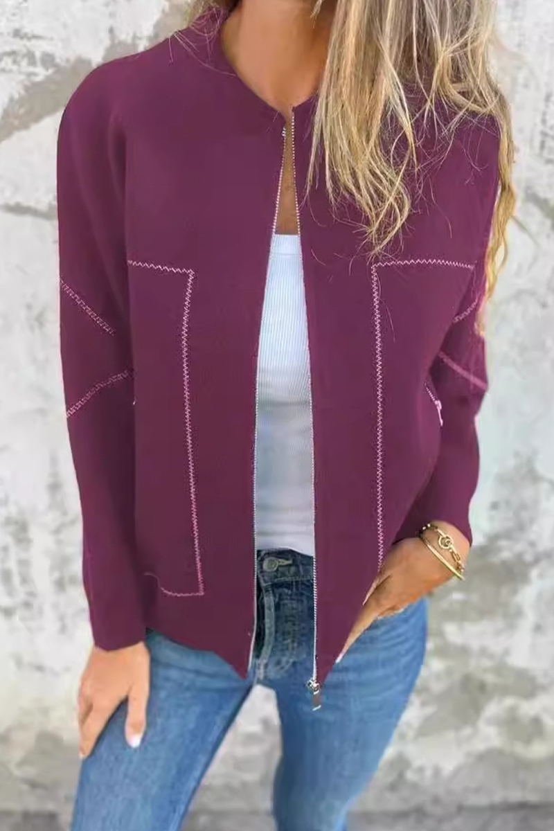 WW | Lässige tägliche Pocket-Patchwork-Reißverschluss-O-Hals-Oberbekleidung - 8 Farben
