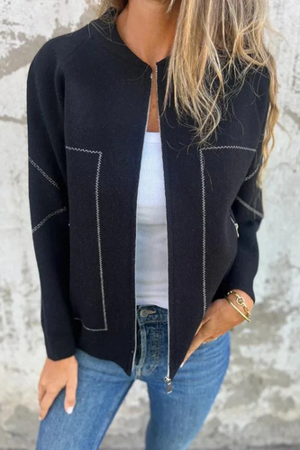 WW | Lässige tägliche Pocket-Patchwork-Reißverschluss-O-Hals-Oberbekleidung - 8 Farben