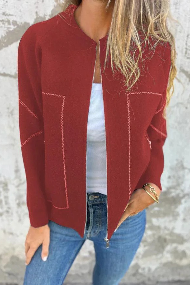 WW | Lässige tägliche Pocket-Patchwork-Reißverschluss-O-Hals-Oberbekleidung - 8 Farben