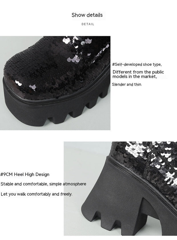 WW | Pailletten Mittel Länge Martin Stiefel Runde Zehe Vorderseite