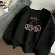 WW | Lässiges Leopard- und Kirschgrafik-Sweatshirt in Schwarz