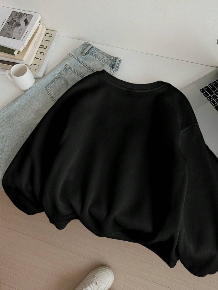 W&W Mode | Lässiges Leopard- und Kirschgrafik-Sweatshirt in Schwarz