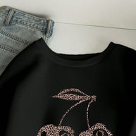 WW | Lässiges Leopard- und Kirschgrafik-Sweatshirt in Schwarz