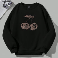 WW | Lässiges Leopard- und Kirschgrafik-Sweatshirt in Schwarz