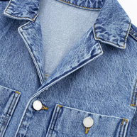 WW | Lässiger Street Einfarbiger Taschenknopf Umlegekragen Lange Ärmel Lockere Denim Overalls