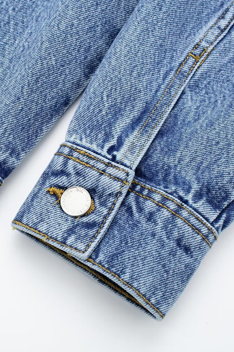 WW | Lässiger Street Einfarbiger Taschenknopf Umlegekragen Lange Ärmel Lockere Denim Overalls