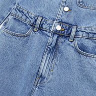 WW | Lässiger Street Einfarbiger Taschenknopf Umlegekragen Lange Ärmel Lockere Denim Overalls