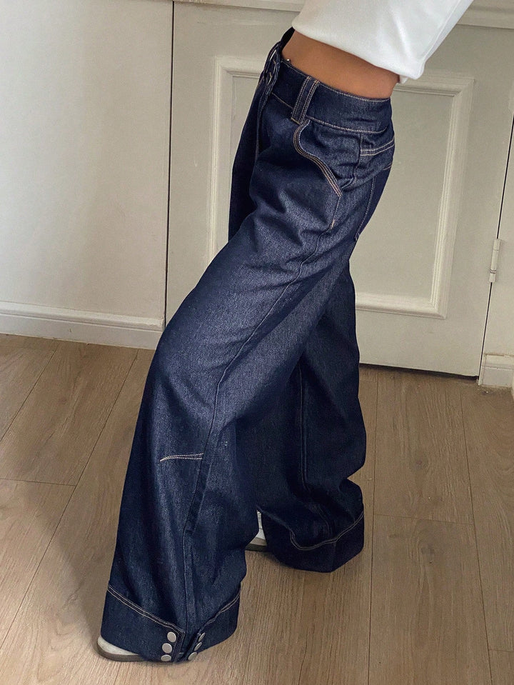 W&W Mode | Vintage-Style Weite Jeans mit Knopfmanschetten