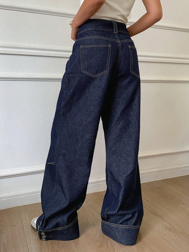 W&W Mode | Vintage-Style Weite Jeans mit Knopfmanschetten