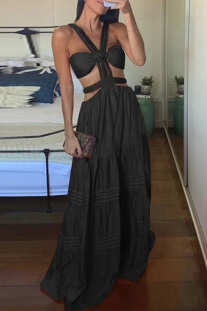 WW | Sexy Solid Hollowed Out Backless V-Neck Irregular Kleider