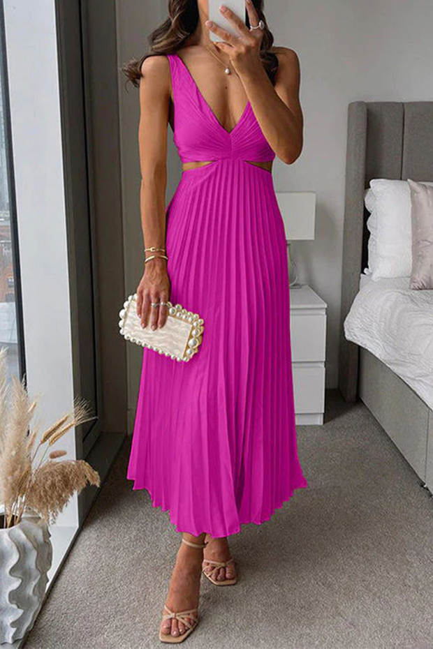 WW | Sommer Sozial Flecken Plissierter Cutout Taille Locker Midi - 6 Farben