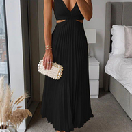 WW | Sommer Sozial Flecken Plissierter Cutout Taille Locker Midi - 6 Farben