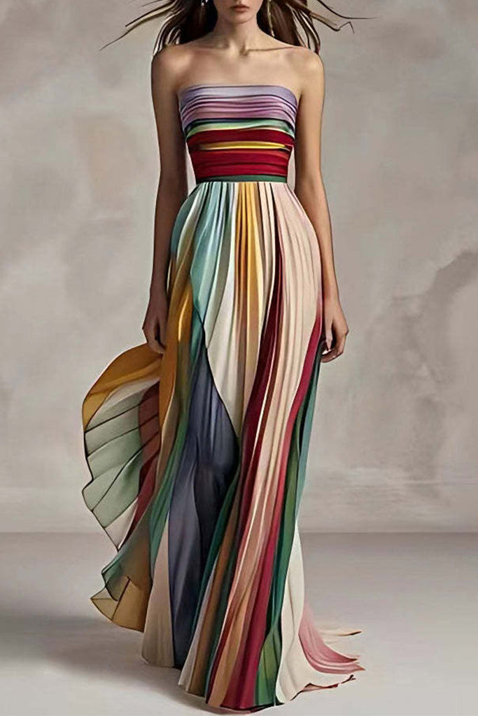 WW | Sexy Colorblock Plissee Kontrast Trägerlos Abendkleider