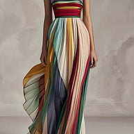 WW | Sexy Colorblock Plissee Kontrast Trägerlos Abendkleider
