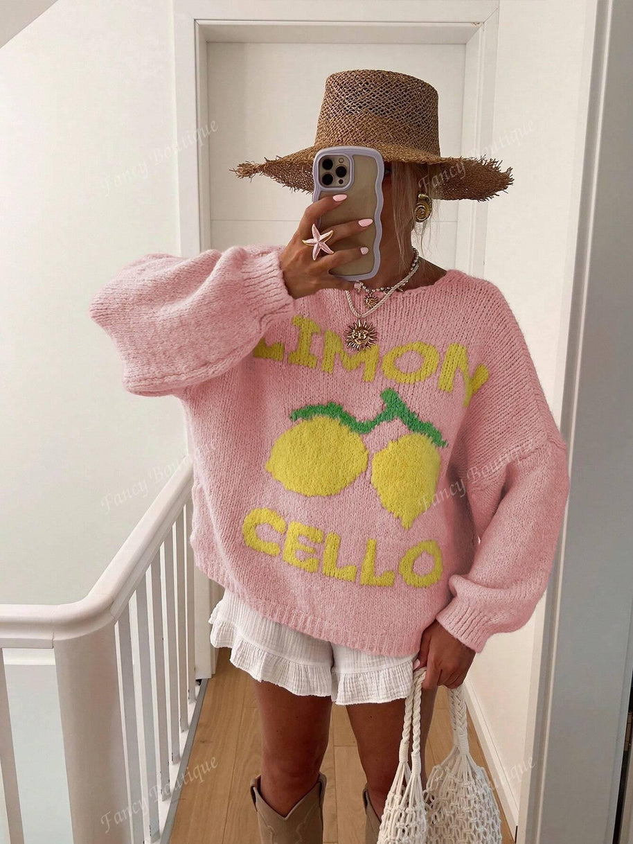 WW | Strickpullover mit Zitronenprint für Damen