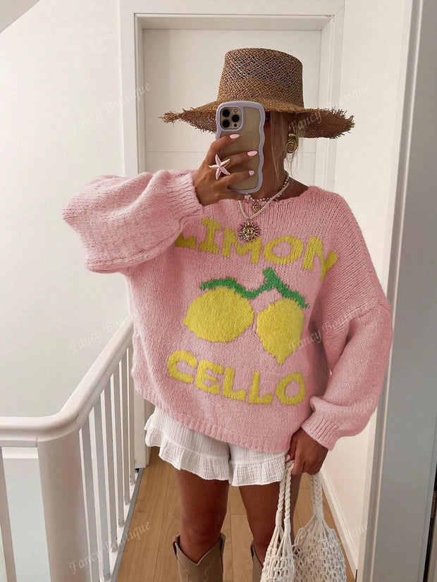WW | Strickpullover mit Zitronenprint für Damen