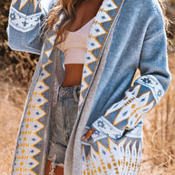 WW | Lässiger Street Colorblock Pocket Weben Kontrast Cardigan Kragen Oberbekleidung
