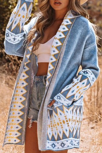 WW | Lässiger Street Colorblock Pocket Weben Kontrast Cardigan Kragen Oberbekleidung