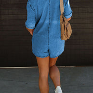 WW | Lässiger Street Solid Pocket Umlegekragen Lockere Jumpsuits
