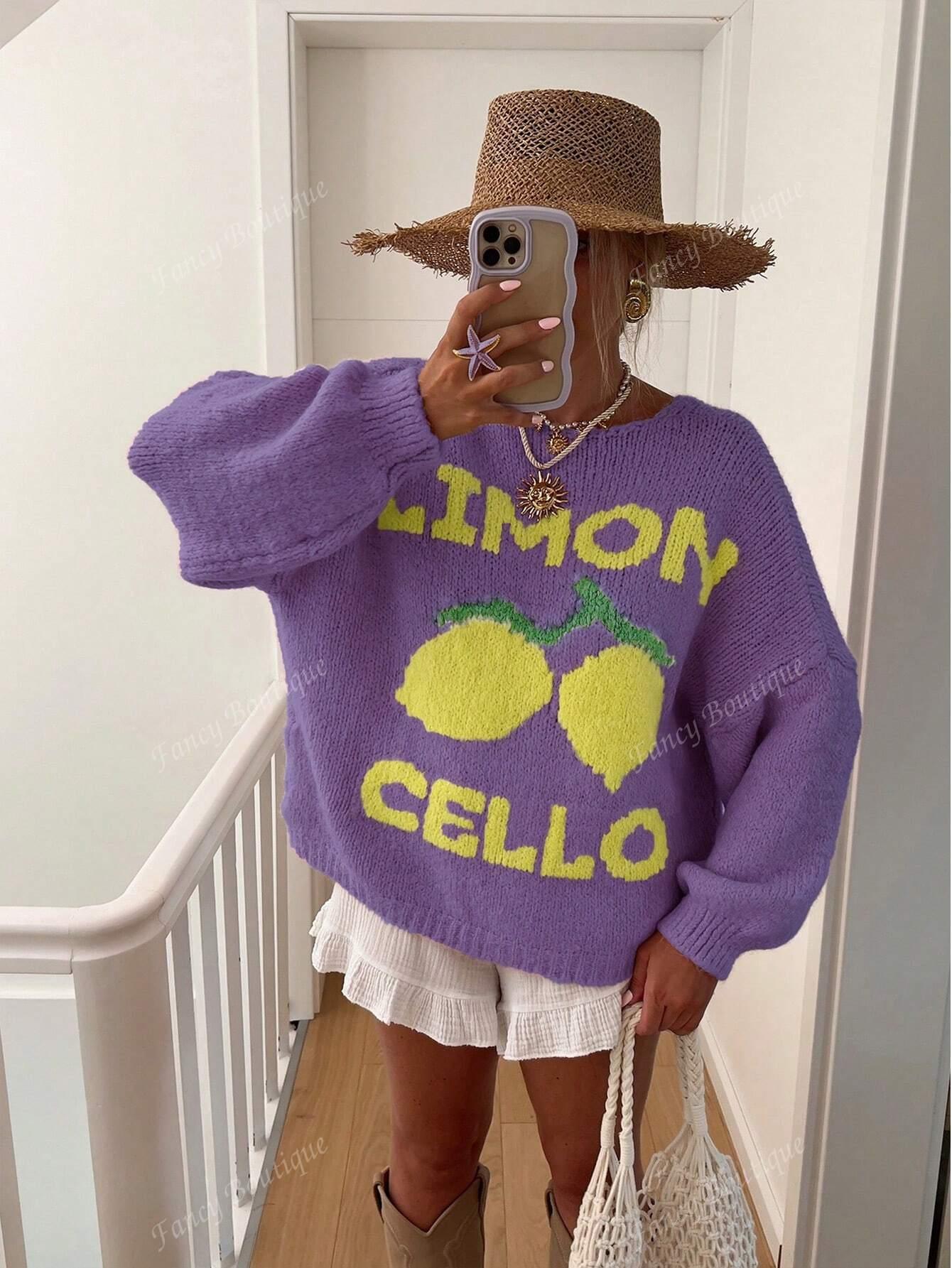 WW | Strickpullover mit Zitronenprint für Damen