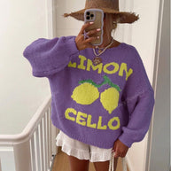 WW | Strickpullover mit Zitronenprint für Damen