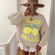 WW | Strickpullover mit Zitronenprint für Damen
