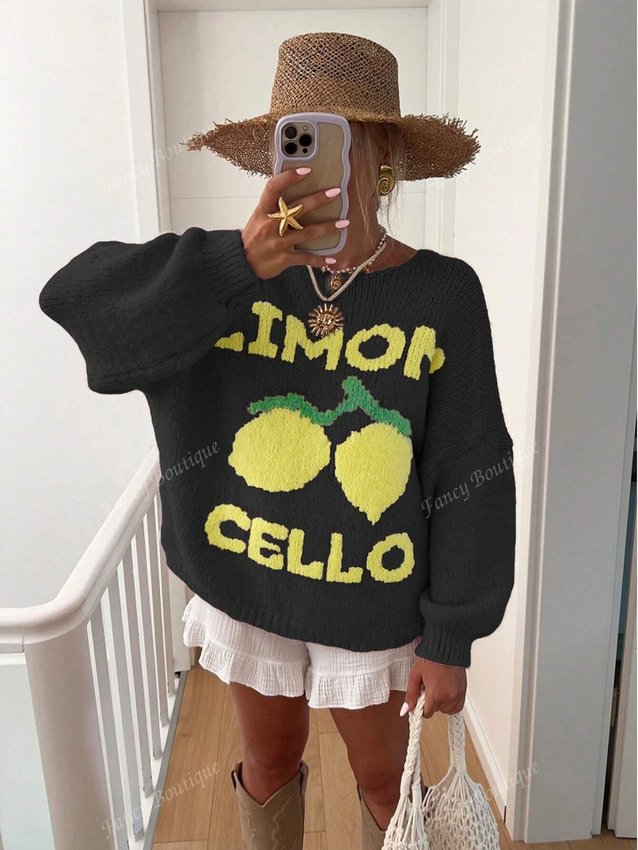 WW | Strickpullover mit Zitronenprint für Damen