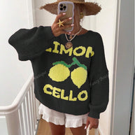 WW | Strickpullover mit Zitronenprint für Damen