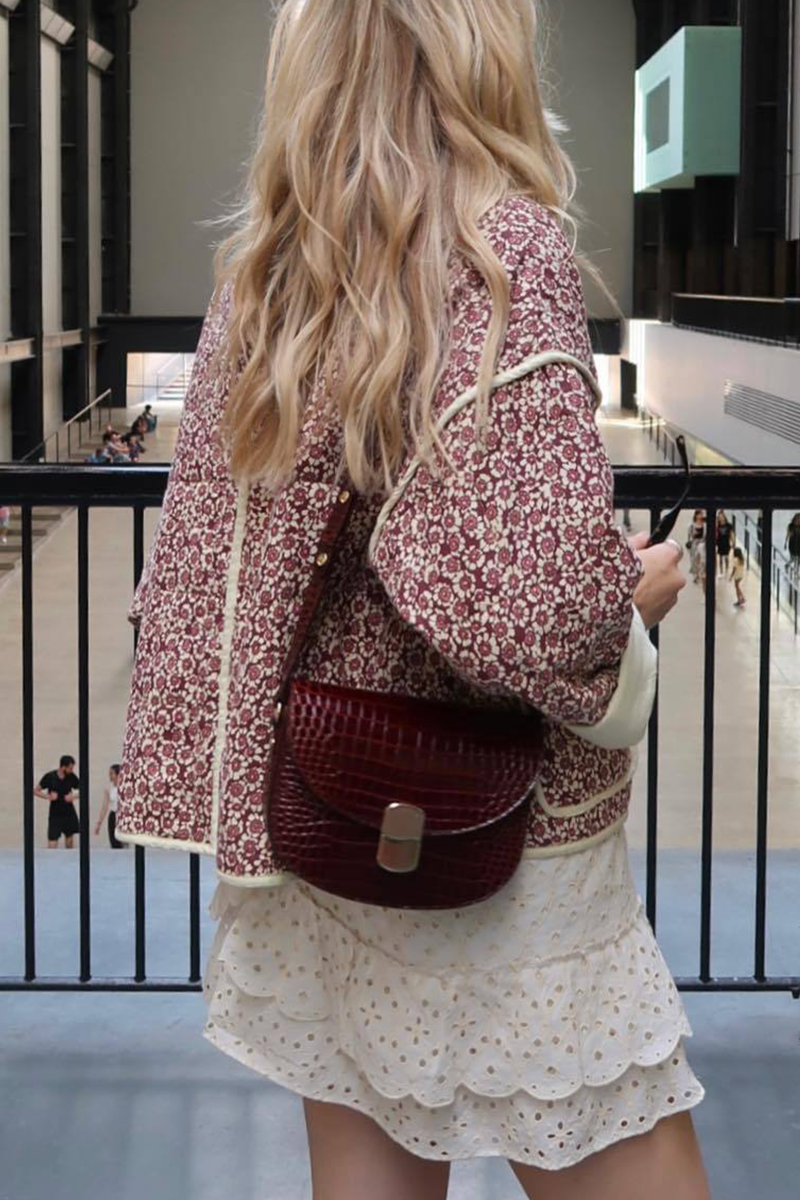 WW | Lässige Blumen Tasche Patchwork Kontrast Mandarin Kragen Outerwear - 12 Farben