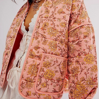 WW | Lässige Blumen Tasche Patchwork Kontrast Mandarin Kragen Outerwear - 12 Farben